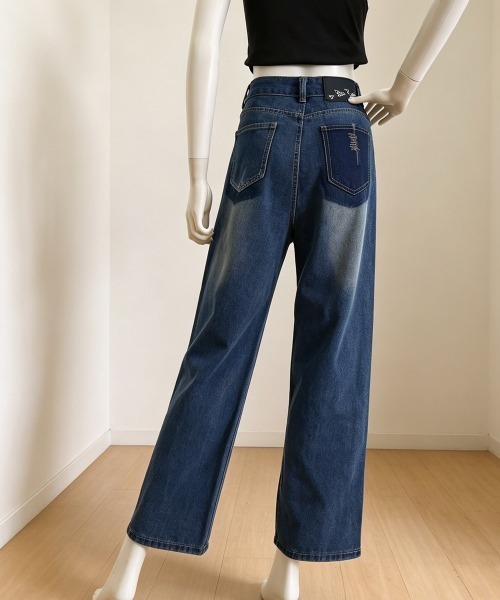 Miniministore(ミニミニストア)の「ハイウエストデニムパンツ ジーンズ 美脚(デニムパンツ・レディース・インディゴブルー/アイボリー・L/S/XL/M)」の14枚目の写真