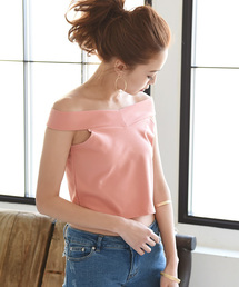 [もっちり柔らかポンチ素材]オフショルダートップス