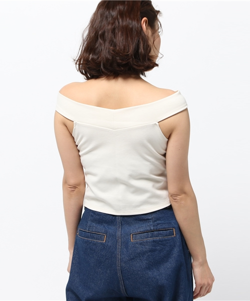 Luz Llena (philter)（ラズレナ　フィルター）の「[もっちり柔らかポンチ素材]オフショルダートップス（Tシャツ/カットソー・レディース・ネイビー/イエロー/ブラック/オフホワイト/ブルー/ピンク/レッド・LARGE/MEDIUM）」の14枚目の写真