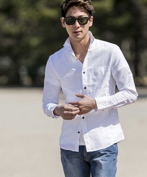 A.S.M(エーエスエム)の「【雑誌掲載商品】麻シャンブレ-シャツ(衿ワイヤ-)(シャツ/ブラウス・メンズ・ブルー/ネイビー/ホワイト/サックスブルー/ライトピンク/ブラック/カーキ/グレー/オレンジ・50/48/52)」の2枚目の写真