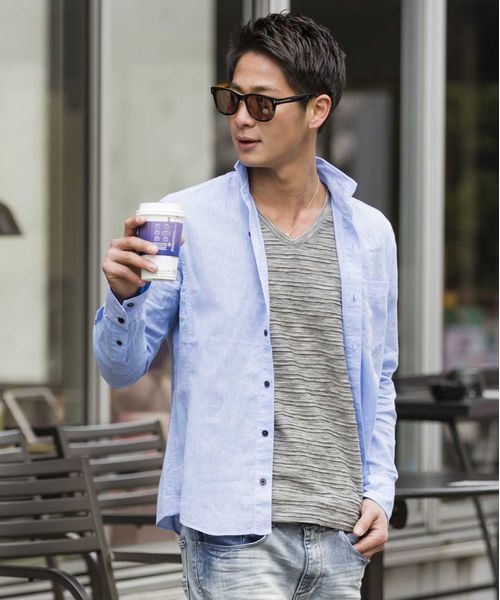 A.S.M(エーエスエム)の「【雑誌掲載商品】麻シャンブレ-シャツ(衿ワイヤ-)(シャツ/ブラウス・メンズ・ブルー/ネイビー/ホワイト/サックスブルー/ライトピンク/ブラック/カーキ/グレー/オレンジ・50/48/52)」の21枚目の写真