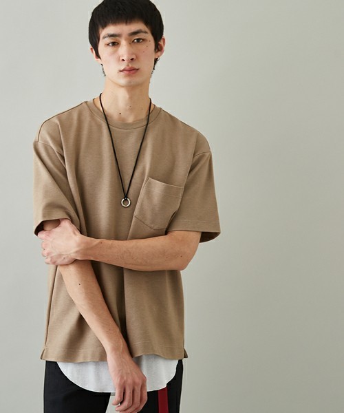 STUDIOUS（ステュディオス）の「【STUDIOUS】シルケットダンボール オーバーT（Tシャツ/カットソー・メンズ・ネイビー/ベージュ/ホワイト/バーガンディー/ピンク・3/2/1）」の3枚目の写真