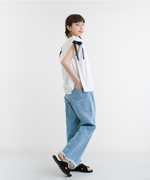 MERLOT（メルロー）の「リボンスリーブクロップドトップス2316（Tシャツ/カットソー・レディース・オフホワイト/ネイビー/ブラック・FREE）」の14枚目の写真