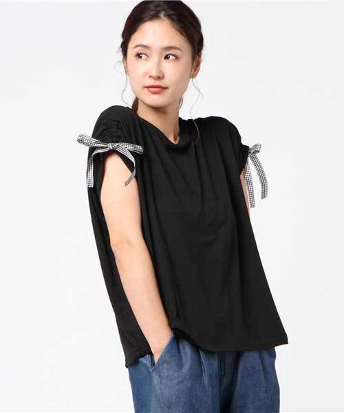 MERLOT（メルロー）の「リボンスリーブクロップドトップス2316（Tシャツ/カットソー・レディース・オフホワイト/ネイビー/ブラック・FREE）」の15枚目の写真