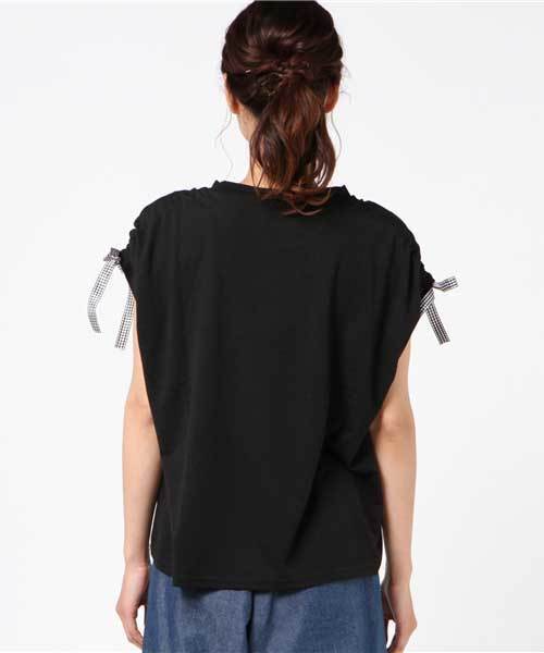 MERLOT（メルロー）の「リボンスリーブクロップドトップス2316（Tシャツ/カットソー・レディース・オフホワイト/ネイビー/ブラック・FREE）」の9枚目の写真