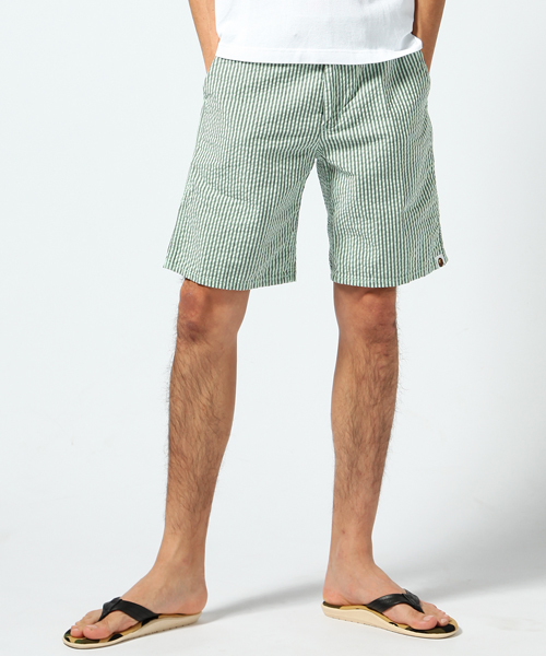 A BATHING APE(アベイシングエイプ)の「SEERSUCKER SHORTS(その他パンツ・メンズ・ベージュ/ミント・X-LARGE/XX-LARGE/SMALL/MEDIUM/LARGE)」の1枚目の写真