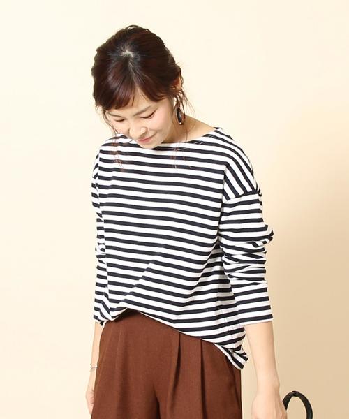 coen（コーエン）の「ボーダーボートネックプルオーバー（Tシャツ/カットソー・レディース・ネイビー/ライトブルー/イエロー/ピンク・LARGE/MEDIUM）」の16枚目の写真