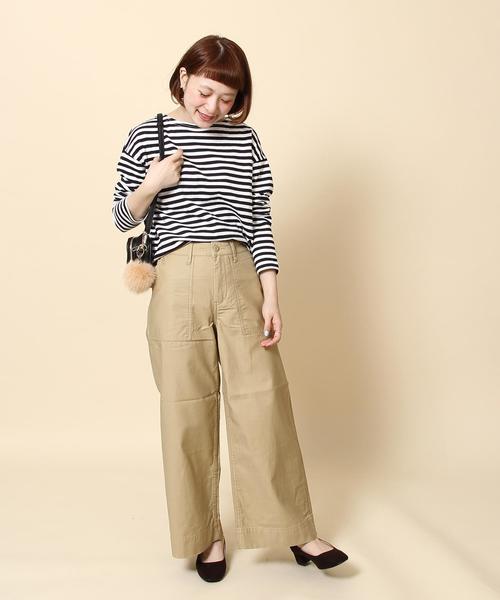 coen（コーエン）の「ボーダーボートネックプルオーバー（Tシャツ/カットソー・レディース・ネイビー/ライトブルー/イエロー/ピンク・LARGE/MEDIUM）」の18枚目の写真