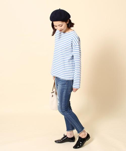 coen（コーエン）の「ボーダーボートネックプルオーバー（Tシャツ/カットソー・レディース・ネイビー/ライトブルー/イエロー/ピンク・LARGE/MEDIUM）」の12枚目の写真