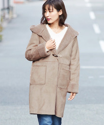 フード付きフェイクムートンボアコート