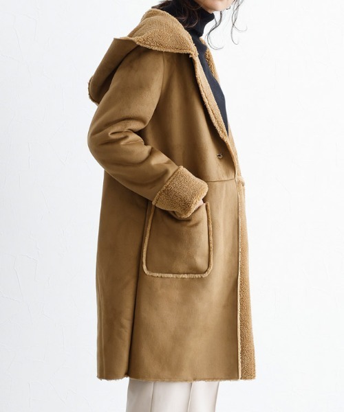 Pierrot（ピエロ）の「フード付きフェイクムートンボアコート（ムートンコート・レディース・グレー/ピンク系その他/キャメル/モカ・L/M）」の16枚目の写真