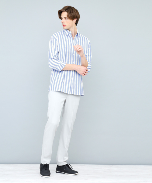 EMMA CLOTHES（エマクローズ）の「コットンストライプシャツ(Oversized Stripe Shirts)（シャツ/ブラウス・メンズ・スカイブルー/ネイビー/ブルー・FREE）」の12枚目の写真
