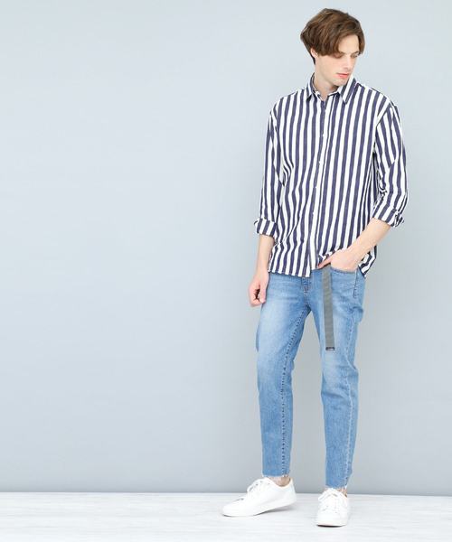 EMMA CLOTHES（エマクローズ）の「コットンストライプシャツ(Oversized Stripe Shirts)（シャツ/ブラウス・メンズ・スカイブルー/ネイビー/ブルー・FREE）」の16枚目の写真