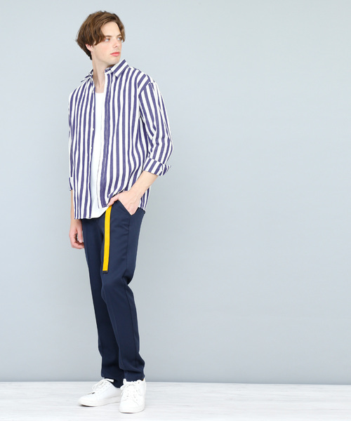 EMMA CLOTHES（エマクローズ）の「コットンストライプシャツ(Oversized Stripe Shirts)（シャツ/ブラウス・メンズ・スカイブルー/ネイビー/ブルー・FREE）」の18枚目の写真