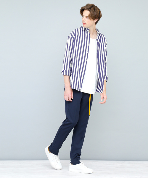 EMMA CLOTHES（エマクローズ）の「コットンストライプシャツ(Oversized Stripe Shirts)（シャツ/ブラウス・メンズ・スカイブルー/ネイビー/ブルー・FREE）」の7枚目の写真
