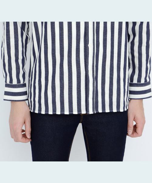 EMMA CLOTHES（エマクローズ）の「コットンストライプシャツ(Oversized Stripe Shirts)（シャツ/ブラウス・メンズ・スカイブルー/ネイビー/ブルー・FREE）」の8枚目の写真