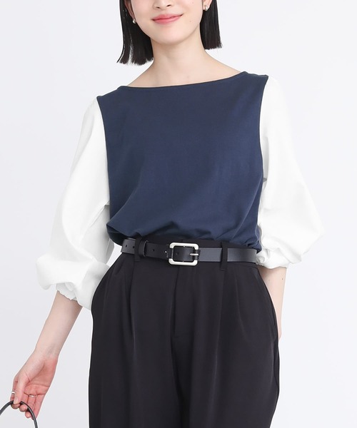 osharewalker(オシャレウォーカー)の「『異素材MIX×配色デザインカットソー』(Tシャツ/カットソー・レディース・ブラック×ホワイト/ブラック×ブラック/ホワイト×ネイビー/グレー×ホワイト/ホワイト×ピンク/ラベンダー・1/2)」の3枚目の写真
