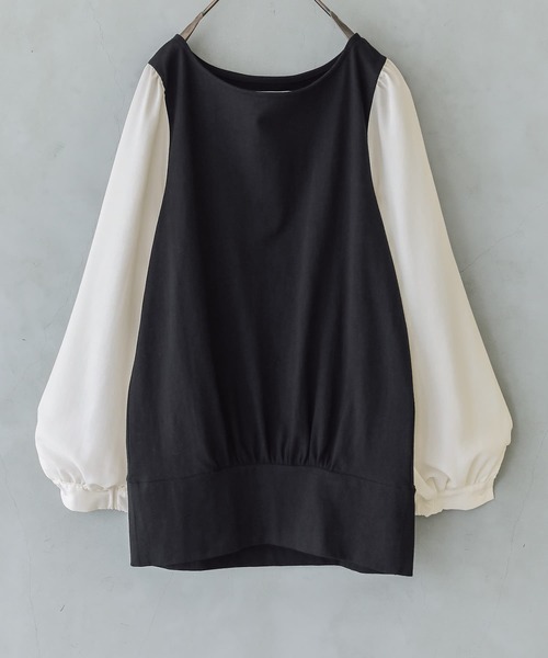 osharewalker(オシャレウォーカー)の「『異素材MIX×配色デザインカットソー』(Tシャツ/カットソー・レディース・ブラック×ホワイト/ブラック×ブラック/ホワイト×ネイビー/グレー×ホワイト/ホワイト×ピンク/ラベンダー・1/2)」の8枚目の写真