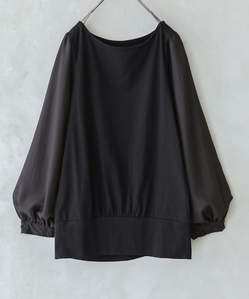 osharewalker(オシャレウォーカー)の「『異素材MIX×配色デザインカットソー』(Tシャツ/カットソー・レディース・ブラック×ホワイト/ブラック×ブラック/ホワイト×ネイビー/グレー×ホワイト/ホワイト×ピンク/ラベンダー・1/2)」の7枚目の写真