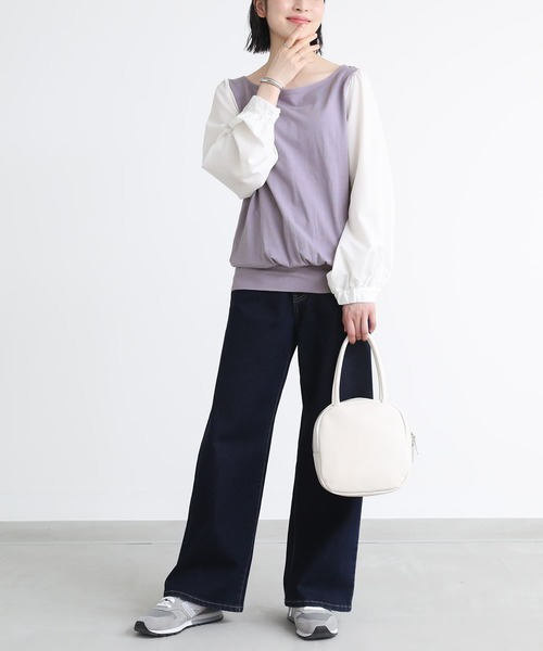 osharewalker(オシャレウォーカー)の「『異素材MIX×配色デザインカットソー』(Tシャツ/カットソー・レディース・ブラック×ホワイト/ブラック×ブラック/ホワイト×ネイビー/グレー×ホワイト/ホワイト×ピンク/ラベンダー・1/2)」の19枚目の写真