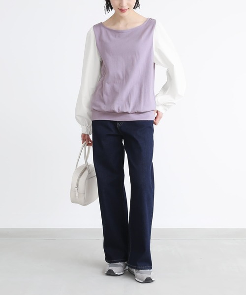 osharewalker(オシャレウォーカー)の「『異素材MIX×配色デザインカットソー』(Tシャツ/カットソー・レディース・ブラック×ホワイト/ブラック×ブラック/ホワイト×ネイビー/グレー×ホワイト/ホワイト×ピンク/ラベンダー・1/2)」の20枚目の写真