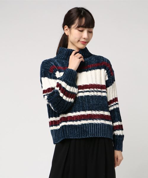 one way（ワンウェイ）の「モールボーダーハイネックニット（ニット/セーター・レディース・ホワイト/グリーン/ボルドー/ダークブルー・M）」の3枚目の写真