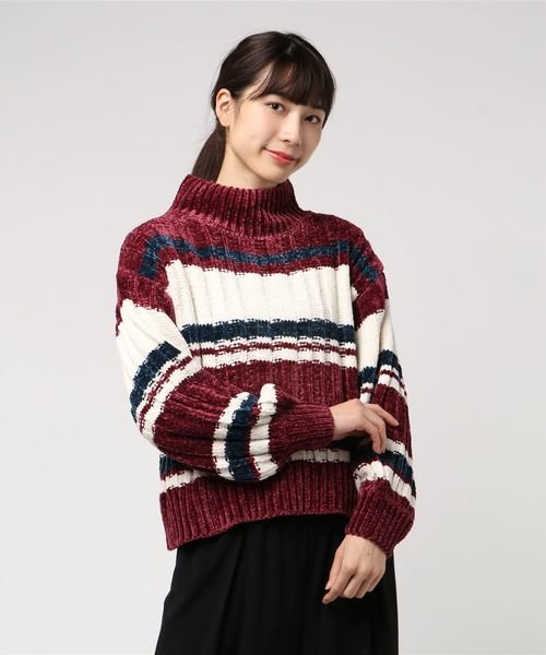 one way（ワンウェイ）の「モールボーダーハイネックニット（ニット/セーター・レディース・ホワイト/グリーン/ボルドー/ダークブルー・M）」の4枚目の写真