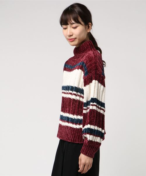 one way（ワンウェイ）の「モールボーダーハイネックニット（ニット/セーター・レディース・ホワイト/グリーン/ボルドー/ダークブルー・M）」の5枚目の写真