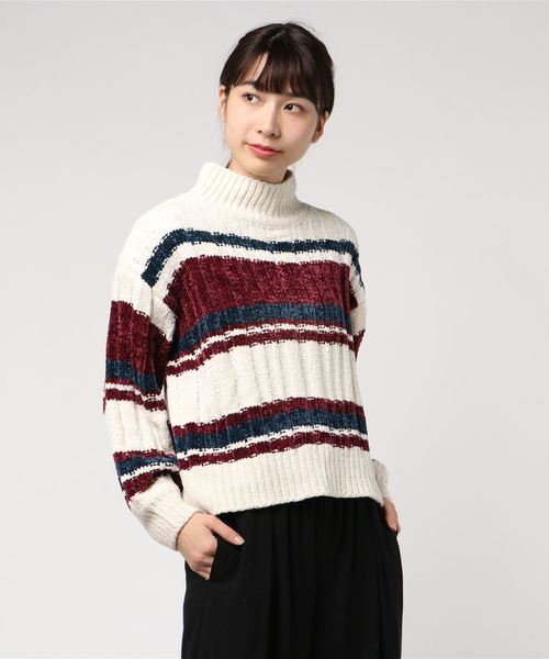 one way（ワンウェイ）の「モールボーダーハイネックニット（ニット/セーター・レディース・ホワイト/グリーン/ボルドー/ダークブルー・M）」の8枚目の写真