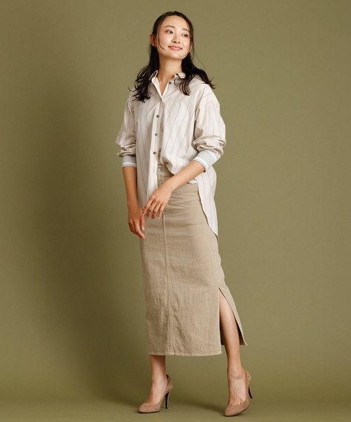 Munich(ミューニック)の「ニットリブカフスシャツ(シャツ/ブラウス・レディース・ホワイト/ブラック/ホワイト×グレー/ベージュ/ライトカーキ・FREE)」の21枚目の写真