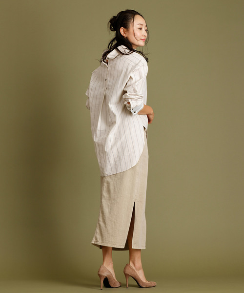 Munich(ミューニック)の「ニットリブカフスシャツ(シャツ/ブラウス・レディース・ホワイト/ブラック/ホワイト×グレー/ベージュ/ライトカーキ・FREE)」の15枚目の写真