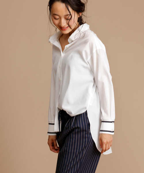 Munich(ミューニック)の「ニットリブカフスシャツ(シャツ/ブラウス・レディース・ホワイト/ブラック/ホワイト×グレー/ベージュ/ライトカーキ・FREE)」の20枚目の写真