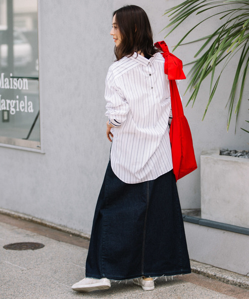 Munich(ミューニック)の「ニットリブカフスシャツ(シャツ/ブラウス・レディース・ホワイト/ブラック/ホワイト×グレー/ベージュ/ライトカーキ・FREE)」の12枚目の写真