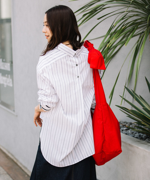 Munich(ミューニック)の「ニットリブカフスシャツ(シャツ/ブラウス・レディース・ホワイト/ブラック/ホワイト×グレー/ベージュ/ライトカーキ・FREE)」の11枚目の写真