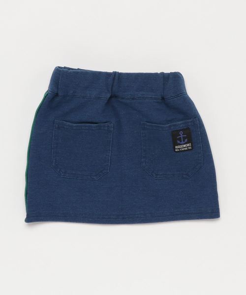 RUGGEDWORKS(ラゲッドワークス)の「キッズ 裏毛無地 インディゴスカート(スウェットパンツ・キッズ・ダークインディゴブルー/コバルトブルー・100cm/110cm/120cm/130cm/140cm/90cm)」の3枚目の写真