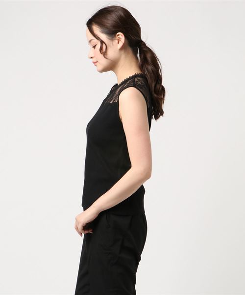 Doux archives Hamac(ドゥアルシーヴ アマーク)の「テレコ×レース切替ノースリT(Tシャツ/カットソー・レディース・ホワイト/ブラック/カーキ・MEDIUM)」の4枚目の写真