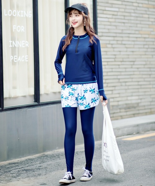 レディースウェア jutan フィットネス水着レディース体型カバー 長袖ラッシュガード+トレンカ+