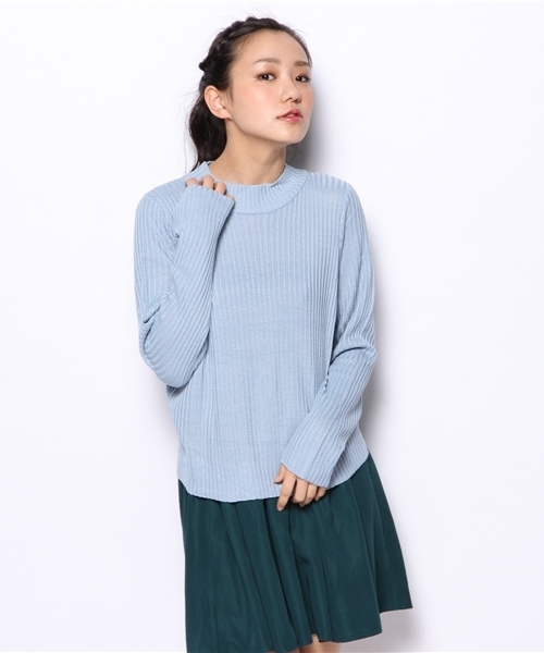 mystic（ミスティック）の「ハイネックリブニットプルオーバー（ニット/セーター・レディース・ブラック/アイボリー/グレー/サックスブルー/ライトグリーン・ﾌﾘ-）」の5枚目の写真