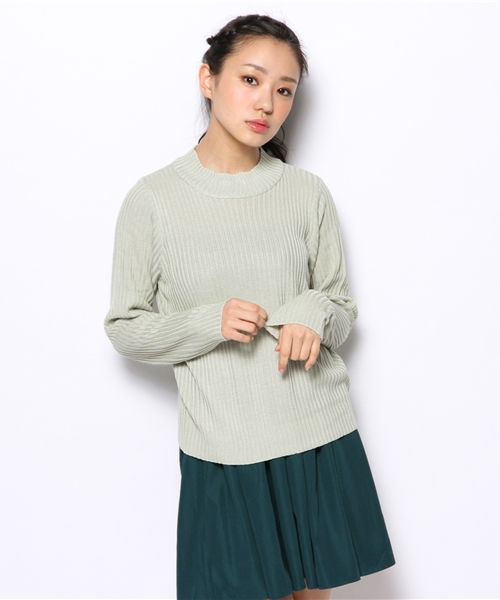 mystic（ミスティック）の「ハイネックリブニットプルオーバー（ニット/セーター・レディース・ブラック/アイボリー/グレー/サックスブルー/ライトグリーン・ﾌﾘ-）」の4枚目の写真
