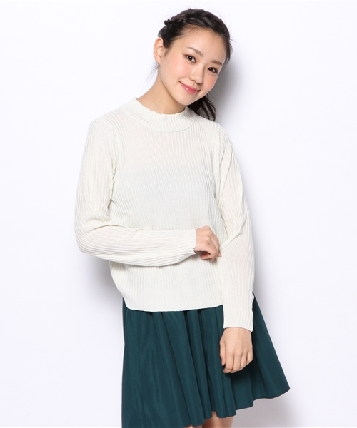 mystic（ミスティック）の「ハイネックリブニットプルオーバー（ニット/セーター・レディース・ブラック/アイボリー/グレー/サックスブルー/ライトグリーン・ﾌﾘ-）」の2枚目の写真