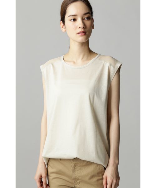 d'un a dix（アナディス）の「オーガンジー切替えノースリーブTシャツ（Tシャツ/カットソー・レディース・ホワイト/ブラック/ベージュ・38）」の3枚目の写真