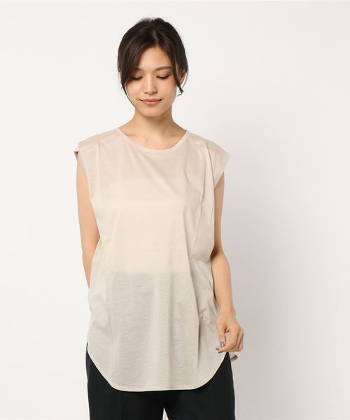 d'un a dix（アナディス）の「オーガンジー切替えノースリーブTシャツ（Tシャツ/カットソー・レディース・ホワイト/ブラック/ベージュ・38）」の12枚目の写真