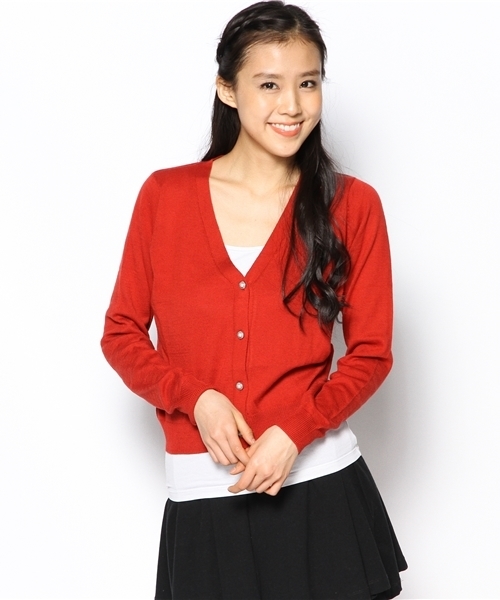 Chico(チコ)の「カラーニットカーデ(カーディガン/ボレロ・レディース・レッド/イエロー/ネイビー/グレー/ホワイト・FREE)」の6枚目の写真