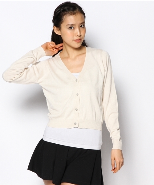 Chico(チコ)の「カラーニットカーデ(カーディガン/ボレロ・レディース・レッド/イエロー/ネイビー/グレー/ホワイト・FREE)」の2枚目の写真