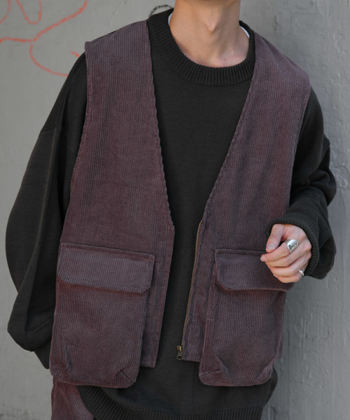 kutir（クティール）の「コーデュロイベスト（シャツ/ブラウス・メンズ・ダークブラウン/ダークパープル・MEDIUM/LARGE）」の2枚目の写真
