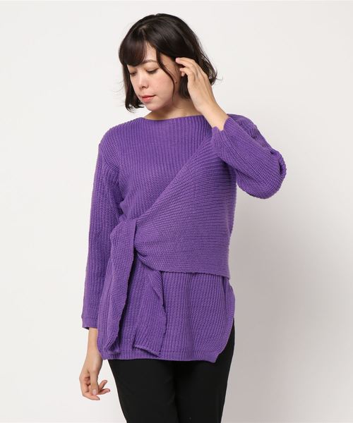 STYLEBLOCK(スタイルブロック)の「レイヤードデザインプルオーバーニットセーター(ニット/セーター・レディース・ブラック/ベージュ/パープル/モカ・M)」の4枚目の写真