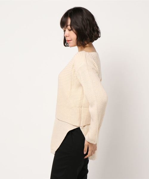 STYLEBLOCK(スタイルブロック)の「レイヤードデザインプルオーバーニットセーター(ニット/セーター・レディース・ブラック/ベージュ/パープル/モカ・M)」の5枚目の写真