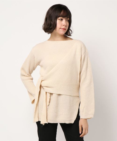 STYLEBLOCK(スタイルブロック)の「レイヤードデザインプルオーバーニットセーター(ニット/セーター・レディース・ブラック/ベージュ/パープル/モカ・M)」の7枚目の写真