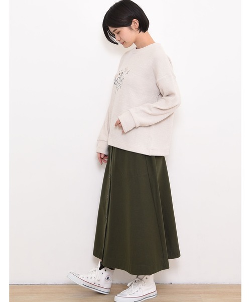 POU DOU DOU(プードゥドゥ)の「ニットソークロスステッチゆるトップス(Tシャツ/カットソー・レディース・ネイビー/ブラウン/アイボリー・3)」の7枚目の写真