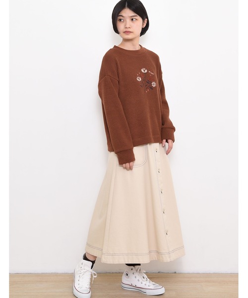 POU DOU DOU(プードゥドゥ)の「ニットソークロスステッチゆるトップス(Tシャツ/カットソー・レディース・ネイビー/ブラウン/アイボリー・3)」の11枚目の写真